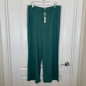 Sundance Pleated Wide Leg Pants Green Lyocell High Rise NWT 14P